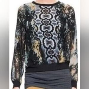 CAbi Sheer Python Chiffon Top  Sheer Long Sleeve Size Medium